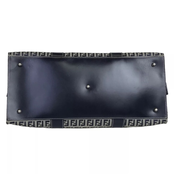 Fendi VINTAGE Boston Bag Zucchino Pattern Gray and Navy Blue Authentic - Picture 15 of 17